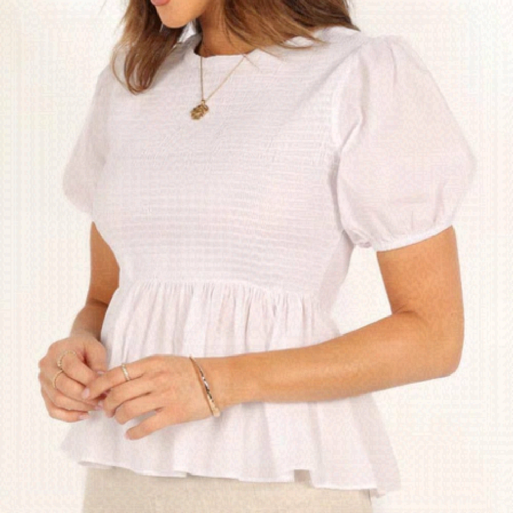 Petal & Pup Women's Short Sleeve Round Neckline Cotton White Top, size 2 NWT